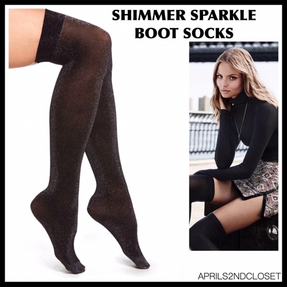 BLACK OVER THE KNEE SPARKLE TALL BOOT SOCKS A2C - Picture 8 of 8